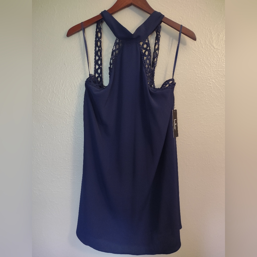 Lulus Any Sway, Shape, or Form Navy Blue Lace Halter Dress Size Large - Picture 4 of 13